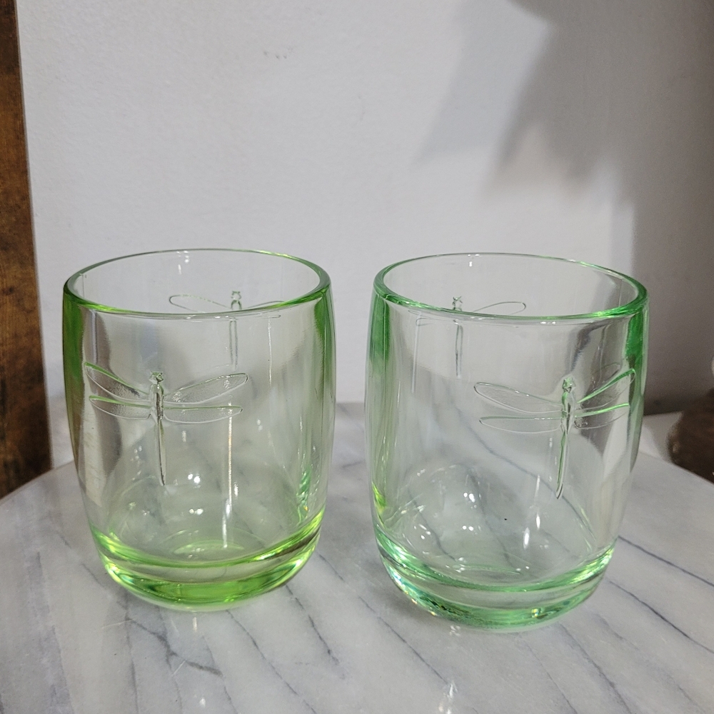 La Rochere, Set Of 2 Green Dragonfly Glass Tumblers